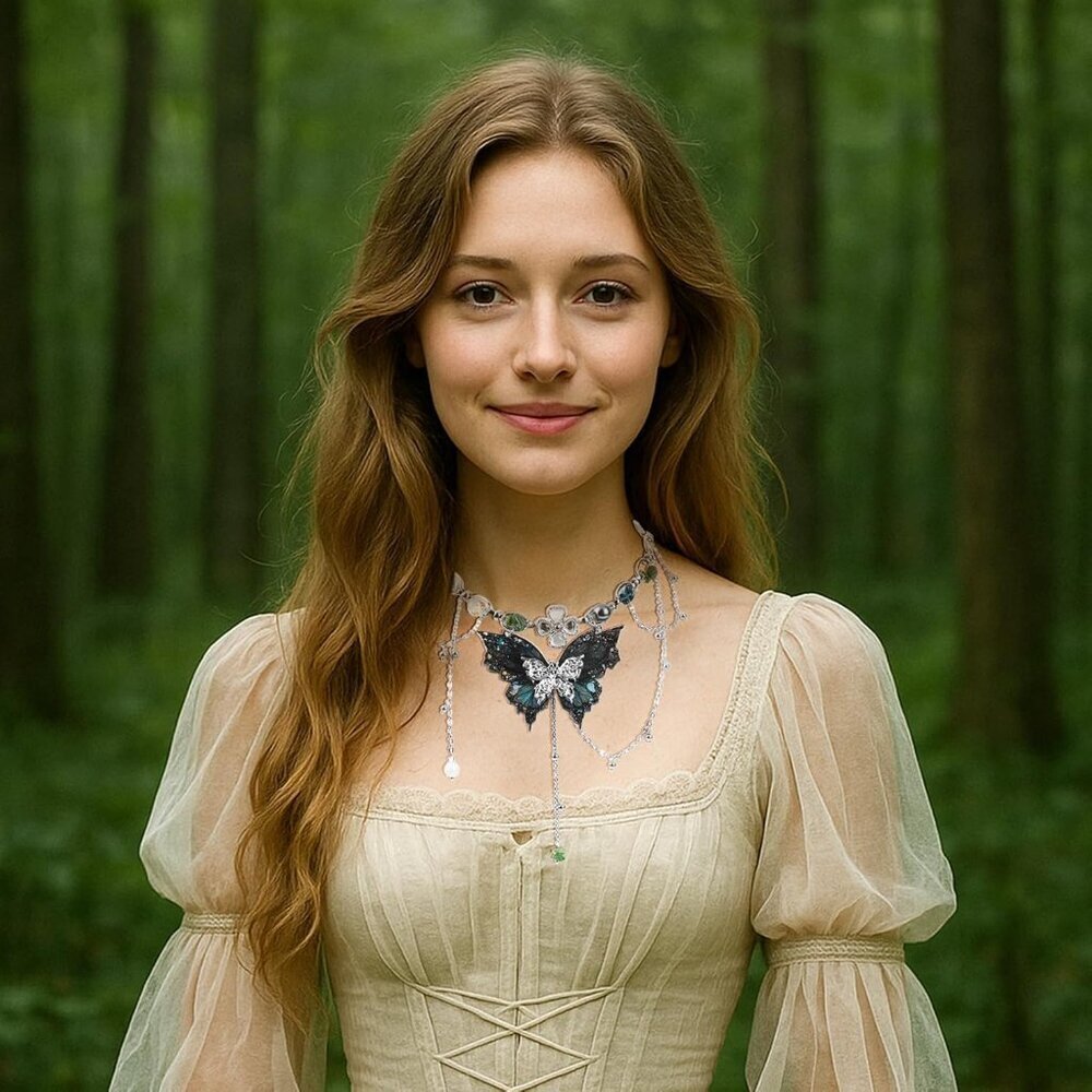 Fairy Necklace Vintage Butterfly Jewelry Multi-Layer Woodland Fairy Accessory - Picture 2 of 6